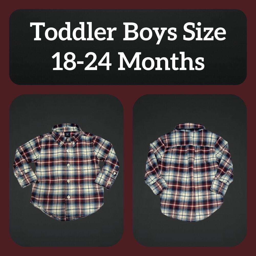 Toddler Boys Plaid Baby Gap Button Down Long Sleeve Shirt Size 18 to 24 Months